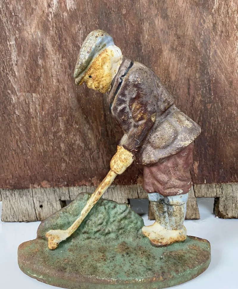 Hot Pamono Original Painted Door Stop of Golf Player in Cast Iron, 1940s