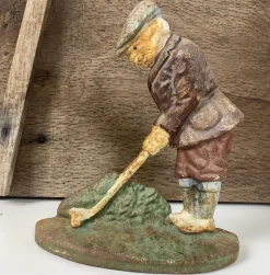 Hot Pamono Original Painted Door Stop of Golf Player in Cast Iron, 1940s