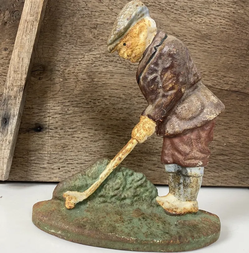 Hot Pamono Original Painted Door Stop of Golf Player in Cast Iron, 1940s