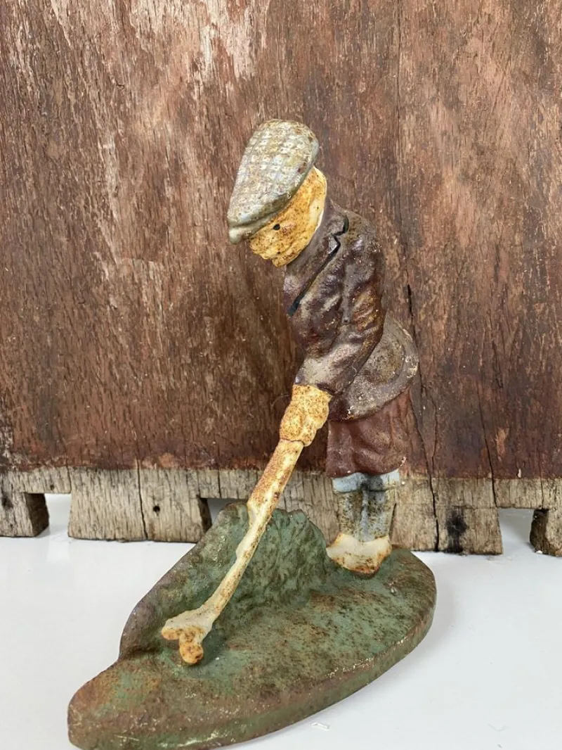 Hot Pamono Original Painted Door Stop of Golf Player in Cast Iron, 1940s