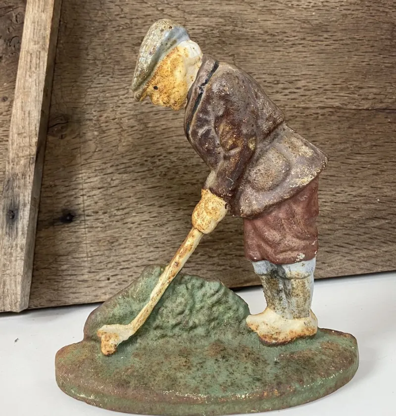 Hot Pamono Original Painted Door Stop of Golf Player in Cast Iron, 1940s