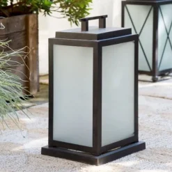 Pamono Outdoor Eden Lantern in Black Wax Brass with Satin Glass by Il Bronzetto> Garden Lighting|Garden Lighting