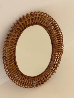 Pamono Oval Bamboo Rattan Mirror, 1970s> Mirrors