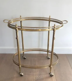 Pamono Oval Brass Rolling Table with Removable Top by Maison Jansen> Serving Bar Carts & Trolleys