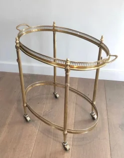 Pamono Oval Brass Rolling Table with Removable Top by Maison Jansen> Serving Bar Carts & Trolleys