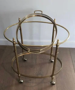 Pamono Oval Brass Rolling Table with Removable Top by Maison Jansen><noscript><img width=