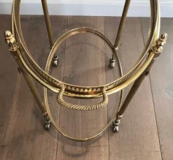 Pamono Oval Brass Rolling Table with Removable Top by Maison Jansen><noscript><img width=