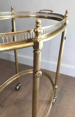 Pamono Oval Brass Rolling Table with Removable Top by Maison Jansen><noscript><img width=