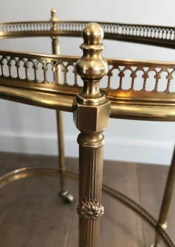 Pamono Oval Brass Rolling Table with Removable Top by Maison Jansen><noscript><img width=
