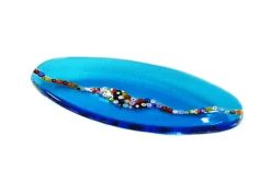 Clearance Pamono Oval Cascata C20 Aquamarine Murano Glass Plate by Veve Glass
