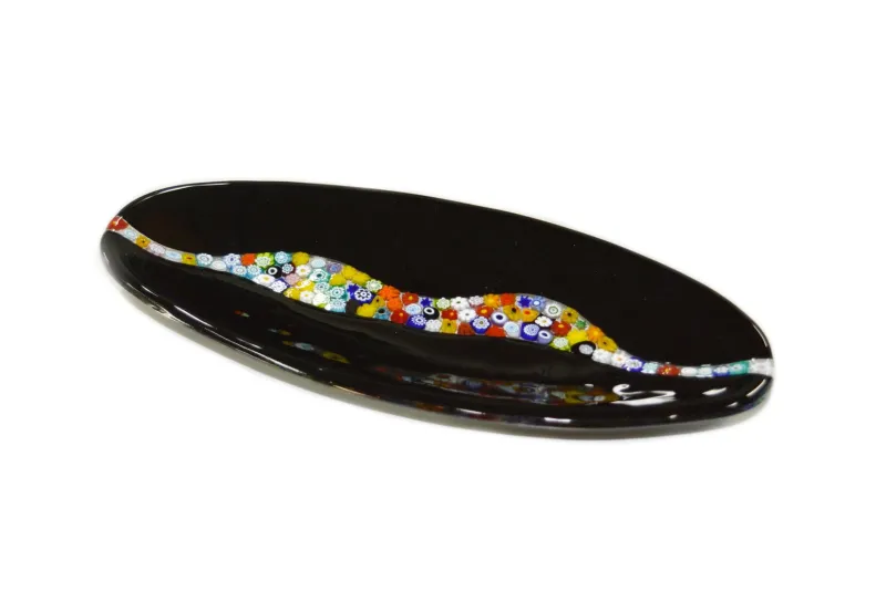 Hot Pamono Oval Cascata C20 Black Murano Glass Plate from Veve Glass