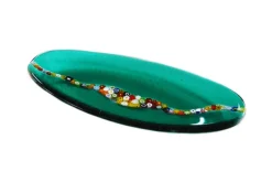 Hot Pamono Oval Cascata C20 Emerald Murano Glass Plate by Birello for Vévé Glass