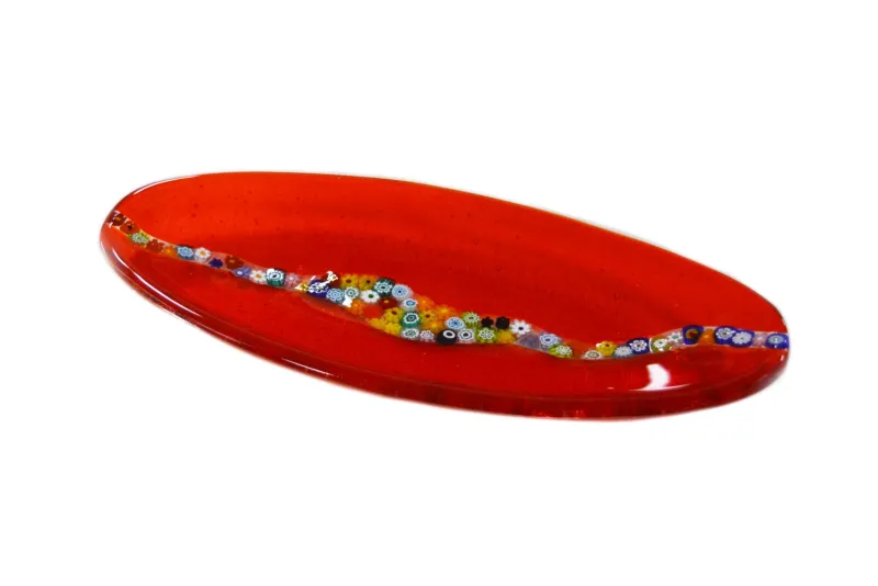 Online Pamono Oval Cascata C20 Red Murano Glass Plate from Veve Glass