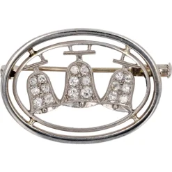 Pamono Oval Diamonds and 18 Karat White Gold Bells Brooch, 1930s> Brooches