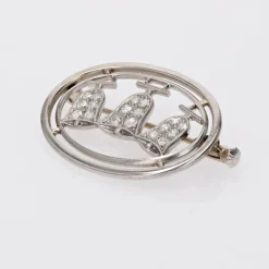 Pamono Oval Diamonds and 18 Karat White Gold Bells Brooch, 1930s><noscript><img width=