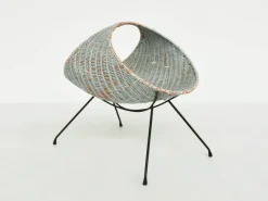 Pamono Oval Magazine Rack in Painted Woven Rattan by Campo e Graffi for Home Torino, Italy, 1956> Magazine Racks