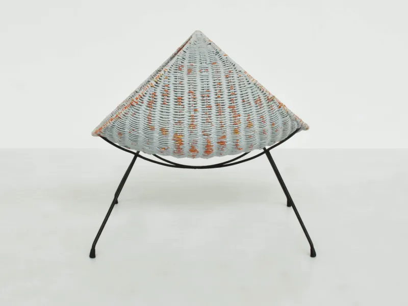 Pamono Oval Magazine Rack in Painted Woven Rattan by Campo e Graffi for Home Torino, Italy, 1956> Magazine Racks