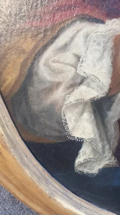 Pamono Oval Portrait of Lady with a Fan, 18th Century, Oil on Canvas, Framed