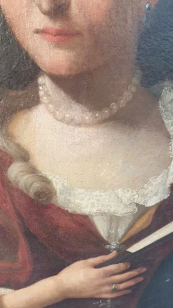 Pamono Oval Portrait of Lady with a Fan, 18th Century, Oil on Canvas, Framed