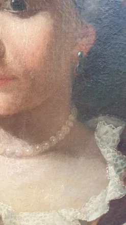 Pamono Oval Portrait of Lady with a Fan, 18th Century, Oil on Canvas, Framed