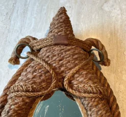 Pamono Oval Rope and Leather Mirror by Audoux & Minet><noscript><img width=