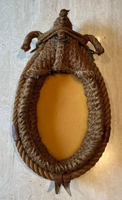 Pamono Oval Rope and Leather Mirror by Audoux & Minet><noscript><img width=