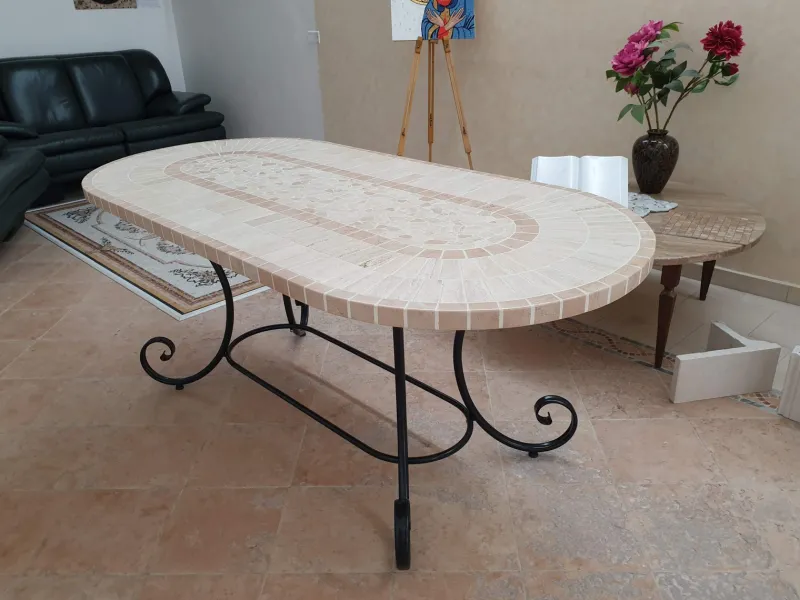 Outlet Pamono Oval Rubino Marble Mosaic Table from Egram
