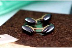 Pamono Oval Shaped Gold Cufflinks with Black Tanzanites, Set of 2> Cufflinks
