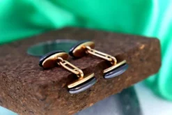 Pamono Oval Shaped Gold Cufflinks with Black Tanzanites, Set of 2><noscript><img width=