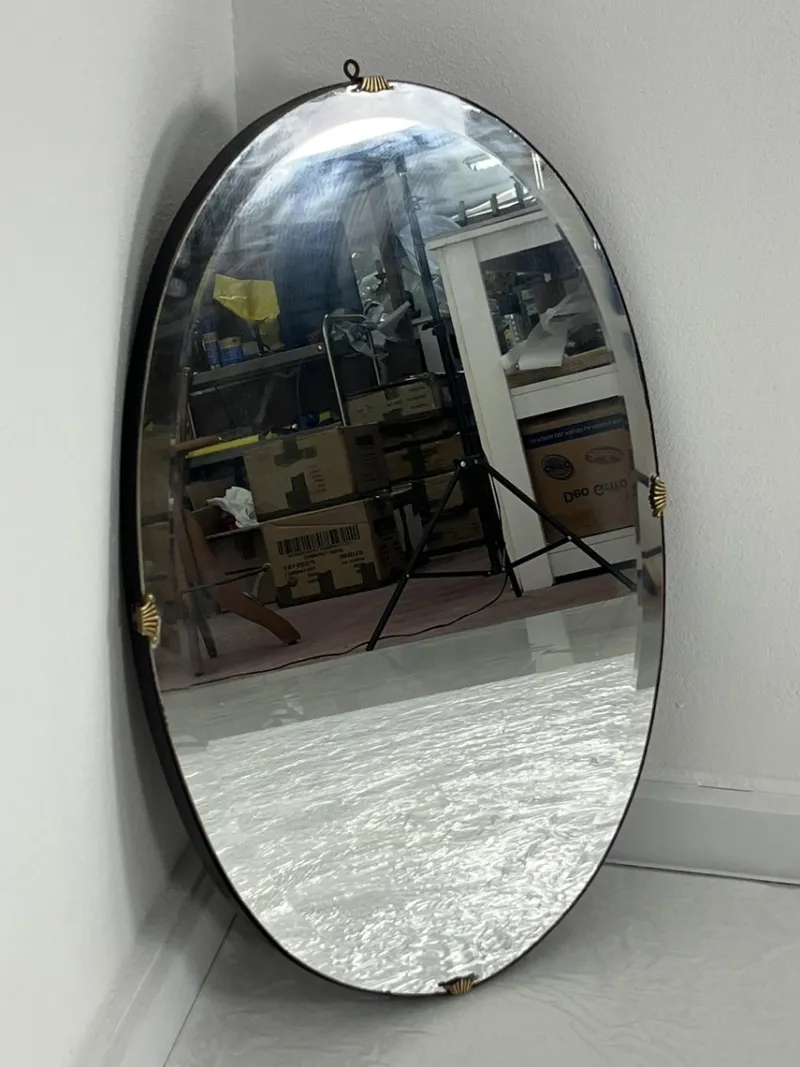 Pamono Oval Wall Mirror with Brass Shell Inserts in the style of Gio Ponti, 1960s> Mirrors