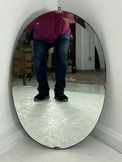 Pamono Oval Wall Mirror with Brass Shell Inserts in the style of Gio Ponti, 1960s><noscript><img width=