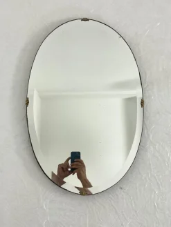 Pamono Oval Wall Mirror with Brass Shell Inserts in the style of Gio Ponti, 1960s><noscript><img width=