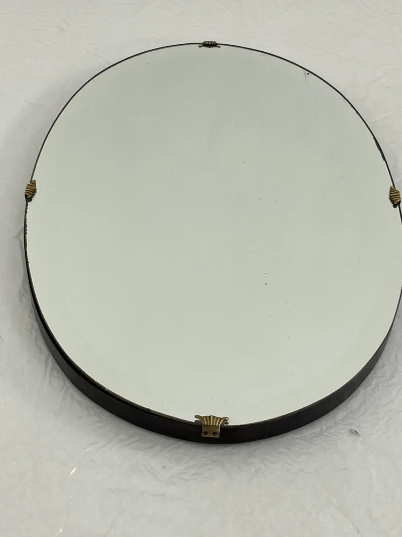 Pamono Oval Wall Mirror with Brass Shell Inserts in the style of Gio Ponti, 1960s> Mirrors