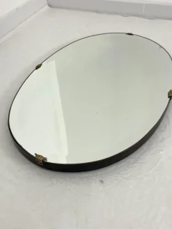 Pamono Oval Wall Mirror with Brass Shell Inserts in the style of Gio Ponti, 1960s><noscript><img width=