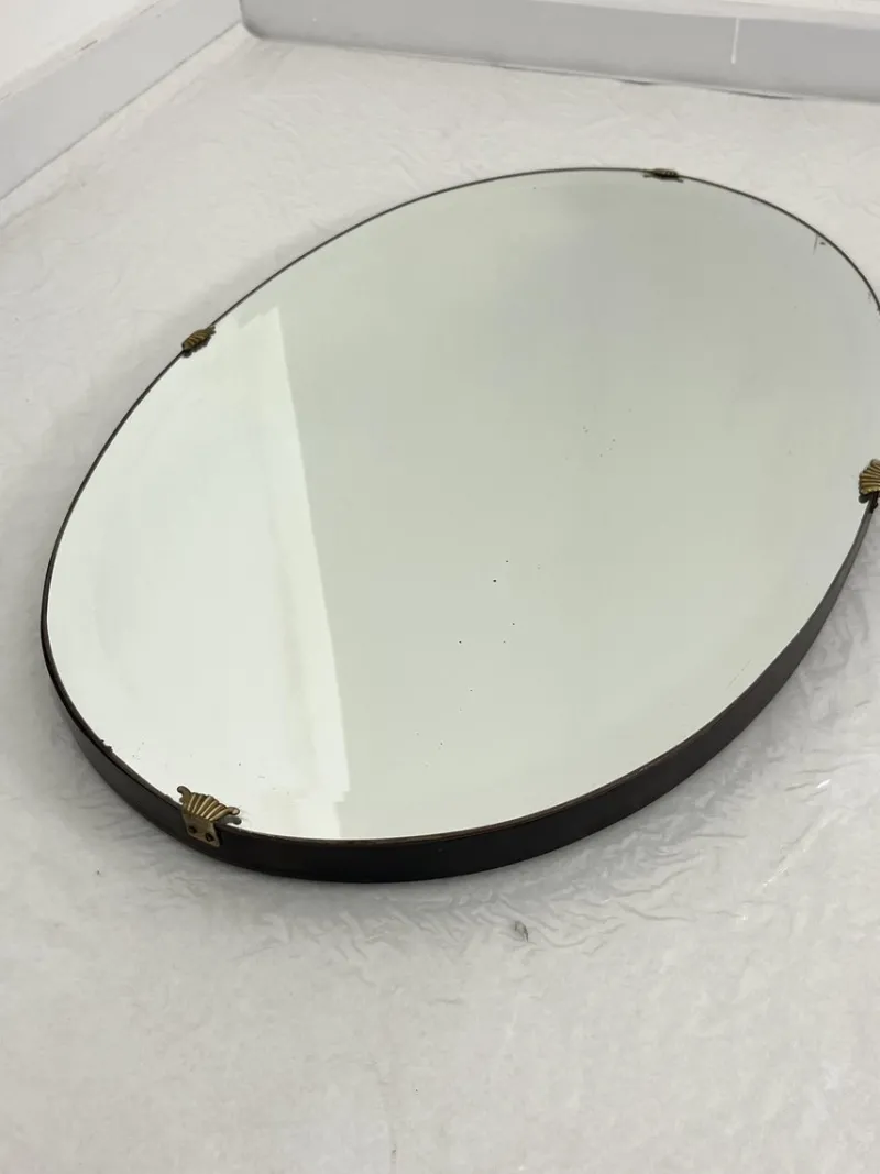 Pamono Oval Wall Mirror with Brass Shell Inserts in the style of Gio Ponti, 1960s> Mirrors