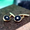 Pamono Oval-Shaped Gold Cufflinks with Zirconias, Set of 2> Cufflinks