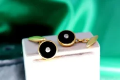 Pamono Oval-Shaped Gold Cufflinks with Zirconias, Set of 2> Cufflinks