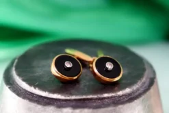 Pamono Oval-Shaped Gold Cufflinks with Zirconias, Set of 2><noscript><img width=