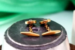 Pamono Oval-Shaped Gold Cufflinks with Zirconias, Set of 2><noscript><img width=