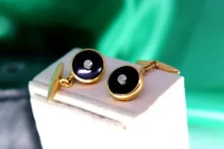 Pamono Oval-Shaped Gold Cufflinks with Zirconias, Set of 2><noscript><img width=