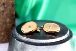 Hot Pamono Oval-Shaped Gold Cufflinks with Zirconias, Set of 2