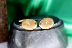 Hot Pamono Oval-Shaped Gold Cufflinks with Zirconias, Set of 2