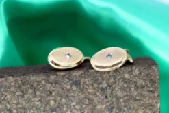 Hot Pamono Oval-Shaped Gold Cufflinks with Zirconias, Set of 2