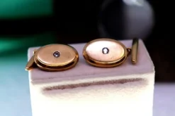 Hot Pamono Oval-Shaped Gold Cufflinks with Zirconias, Set of 2
