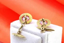 Pamono Oval-Shaped Gold Cufflinks with Reliefs and Amethysts, Set of 2><noscript><img width=