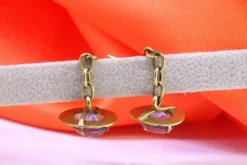 Pamono Oval-Shaped Gold Cufflinks with Reliefs and Amethysts, Set of 2><noscript><img width=