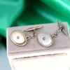 Pamono Oval-Shaped White Gold Cufflinks with Two Brilliant-Cut Diamonds, Set of 2> Cufflinks