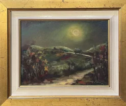 Online Pamono Ovidio Manetti, Rural Night Scene, 20th Century, Oil Painting on Canvas, Framed