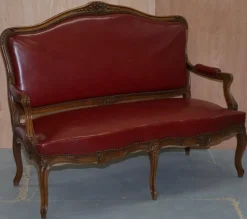 Pamono Oxblood Leather French Salon Armchairs & Sofa, Set of 3> Living Room Sets