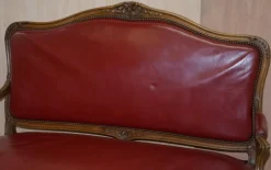Pamono Oxblood Leather French Salon Armchairs & Sofa, Set of 3><noscript><img width=